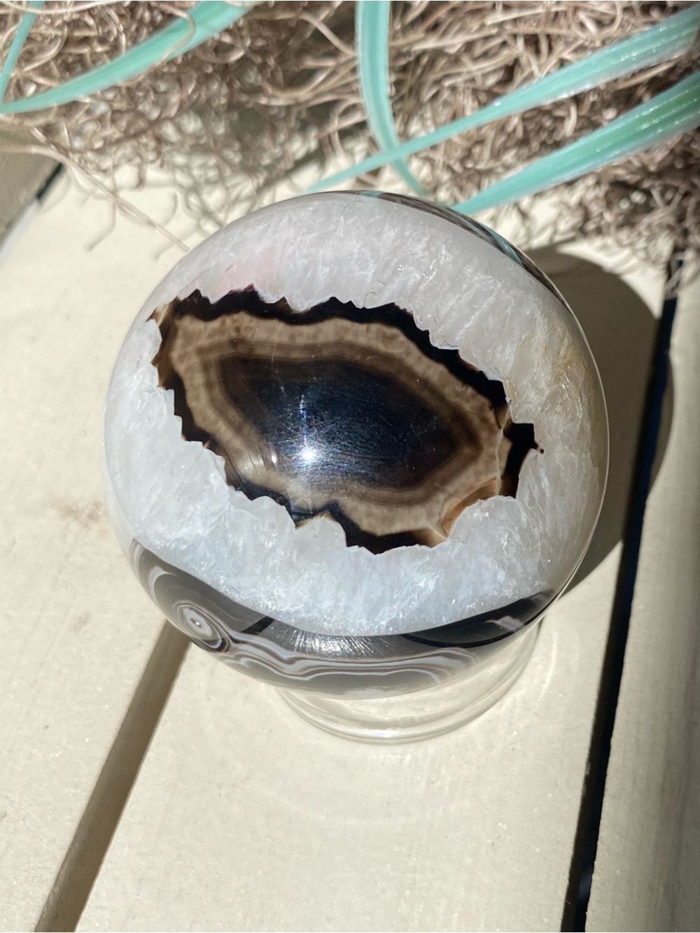 Black Banded Agate & Quartz Sphere
